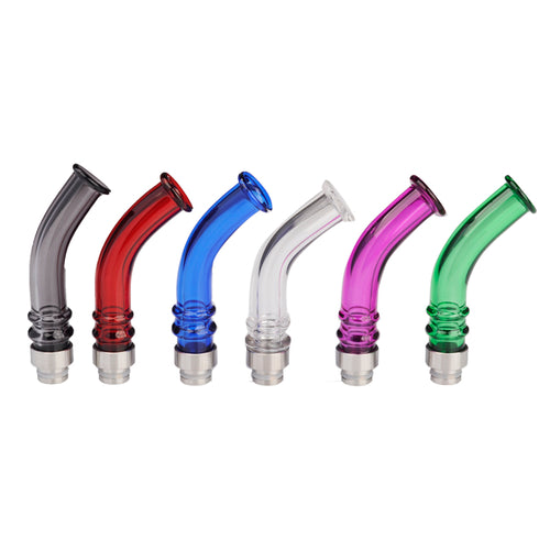 510 Drip Tips Long Curved Glass + Stainless Steel Many Colours  by CVSvape